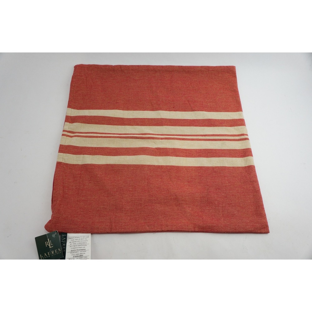 Lauren Ralph Lauren Pillow Sham 20x20 Red Striped Woven Cotton Blend New